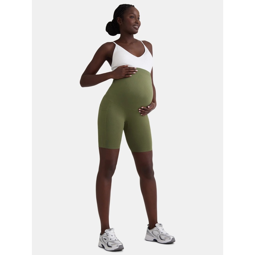 Time‎ and Tru Maternity Bike Shorts S (4-6) Olive Seamless Wicking Support - Picture 2 of 5